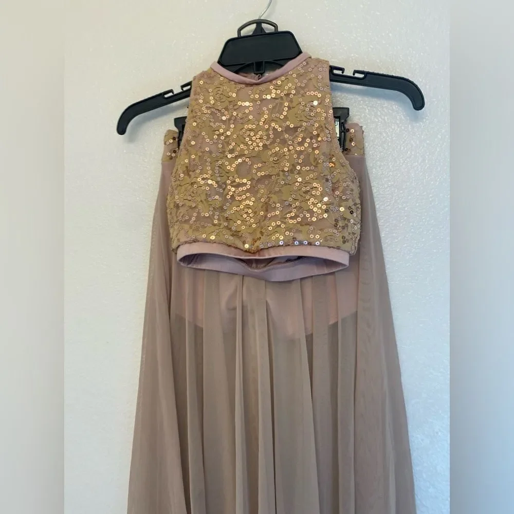The LineUp Contemporary Lyrical Solo Costume Blush Sequin Lace Mesh Maxi XXS